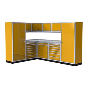 Pro II 88-120 Inch Yellow Aluminum Corner Garage Cabinet System