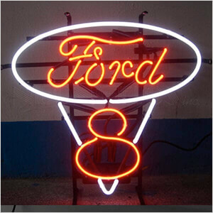 Ford V8 on Metal Grid 22-Inch Neon Sign