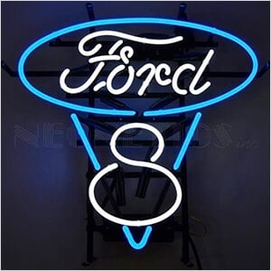 Ford V8 on Metal Grid 22-Inch Neon Sign