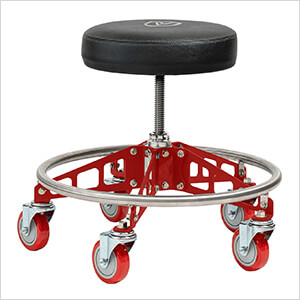 Robust Steel Rolling Shop Stool (Black Seat, Red Frame, Red Casters)