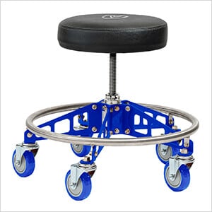 Robust Steel Rolling Shop Stool (Black Seat, Blue Frame, Blue Casters)