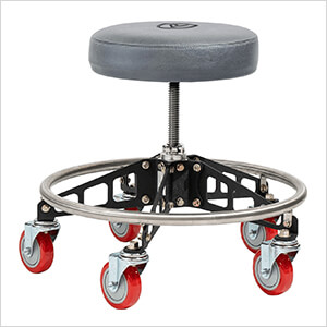 Robust Steel Rolling Shop Stool (Grey Seat, Black Frame, Red Casters)