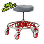 Vyper Industrial Robust Steel Rolling Shop Stool (Grey Seat, Red Frame, Red Casters)