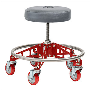 Robust Steel Rolling Shop Stool (Grey Seat, Red Frame, Red Casters)