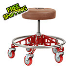 Vyper Industrial Robust Steel Rolling Shop Stool (Brown Seat, Red Frame, Red Casters)
