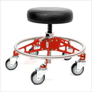 Robust Steel Quick Height Rolling Shop Stool (Black Seat, Red Frame, Black Casters)