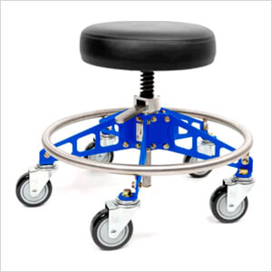Robust Steel Quick Height Rolling Shop Stool (Black Seat, Blue Frame, Black Casters)