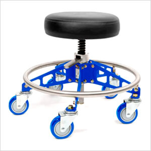 Robust Steel Quick Height Rolling Shop Stool (Black Seat, Blue Frame, Blue Casters)
