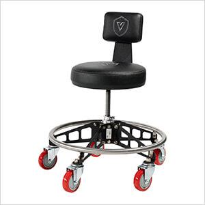 Robust Steel Max Rolling Shop Stool (Black Seat, Black Frame, Red Casters)