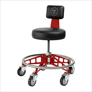 Robust Steel Max Rolling Shop Stool (Black Seat, Red Frame, Black Casters)