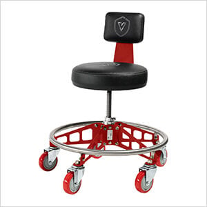 Robust Steel Max Rolling Shop Stool (Black Seat, Red Frame, Red Casters)