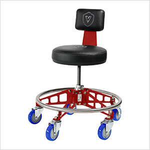 Robust Steel Max Rolling Shop Stool (Black Seat, Red Frame, Blue Casters)