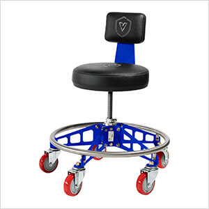 Robust Steel Max Rolling Shop Stool (Black Seat, Blue Frame, Red Casters)