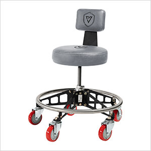 Robust Steel Max Rolling Shop Stool (Grey Seat, Black Frame, Red Casters)