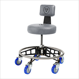 Robust Steel Max Rolling Shop Stool (Grey Seat, Black Frame, Blue Casters)