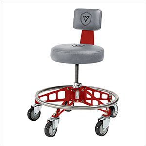 Robust Steel Max Rolling Shop Stool (Grey Seat, Red Frame, Black Casters)