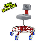 Vyper Industrial Robust Steel Max Rolling Shop Stool (Grey Seat, Red Frame, Blue Casters)