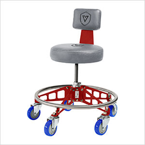 Robust Steel Max Rolling Shop Stool (Grey Seat, Red Frame, Blue Casters)