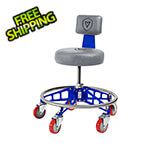 Vyper Industrial Robust Steel Max Rolling Shop Stool (Grey Seat, Blue Frame, Red Casters)
