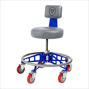 Robust Steel Max Rolling Shop Stool (Grey Seat, Blue Frame, Red Casters)
