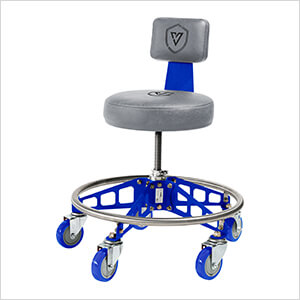 Robust Steel Max Rolling Shop Stool (Grey Seat, Blue Frame, Blue Casters)