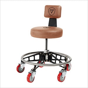 Robust Steel Max Rolling Shop Stool (Brown Seat, Black Frame, Red Casters)