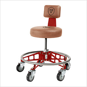Robust Steel Max Rolling Shop Stool (Brown Seat, Red Frame, Black Casters)