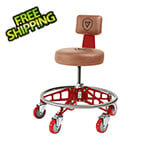 Vyper Industrial Robust Steel Max Rolling Shop Stool (Brown Seat, Red Frame, Red Casters)