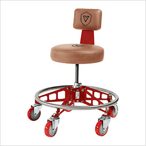 Robust Steel Max Rolling Shop Stool (Brown Seat, Red Frame, Red Casters)
