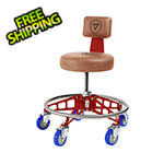 Vyper Industrial Robust Steel Max Rolling Shop Stool (Brown Seat, Red Frame, Blue Casters)
