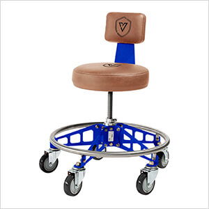Robust Steel Max Rolling Shop Stool (Brown Seat, Blue Frame, Black Casters)