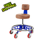 Vyper Industrial Robust Steel Max Rolling Shop Stool (Brown Seat, Blue Frame, Red Casters)