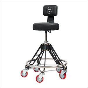 Elevated Steel Max Shop Stool (Black Seat, Black Frame, Red Casters)