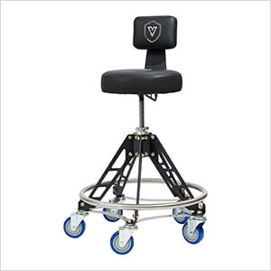 Elevated Steel Max Shop Stool (Black Seat, Black Frame, Blue Casters)