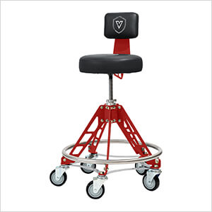 Elevated Steel Max Shop Stool (Black Seat, Red Frame, Black Casters)