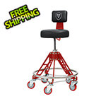 Vyper Industrial Elevated Steel Max Shop Stool (Black Seat, Red Frame, Red Casters)