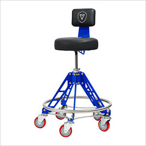 Elevated Steel Max Shop Stool (Black Seat, Blue Frame, Red Casters)
