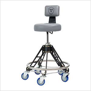 Elevated Steel Max Shop Stool (Grey Seat, Black Frame, Blue Casters)