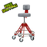 Vyper Industrial Elevated Steel Max Shop Stool (Grey Seat, Red Frame, Black Casters)
