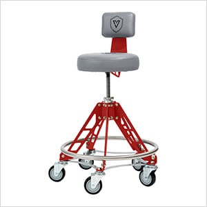 Elevated Steel Max Shop Stool (Grey Seat, Red Frame, Black Casters)