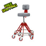 Vyper Industrial Elevated Steel Max Shop Stool (Grey Seat, Red Frame, Red Casters)