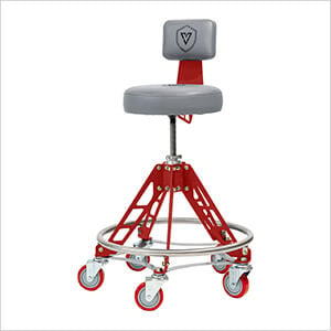 Elevated Steel Max Shop Stool (Grey Seat, Red Frame, Red Casters)