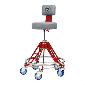 Elevated Steel Max Shop Stool (Grey Seat, Red Frame, Blue Casters)