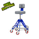 Vyper Industrial Elevated Steel Max Shop Stool (Grey Seat, Blue Frame, Red Casters)