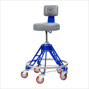 Elevated Steel Max Shop Stool (Grey Seat, Blue Frame, Red Casters)