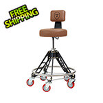 Vyper Industrial Elevated Steel Max Shop Stool (Brown Seat, Black Frame, Red Casters)