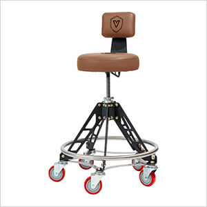 Elevated Steel Max Shop Stool (Brown Seat, Black Frame, Red Casters)