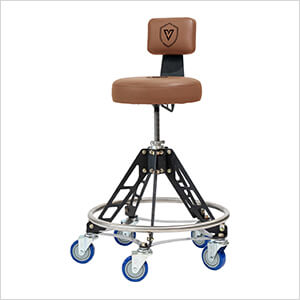 Elevated Steel Max Shop Stool (Brown Seat, Black Frame, Blue Casters)