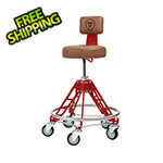 Vyper Industrial Elevated Steel Max Shop Stool (Brown Seat, Red Frame, Black Casters)