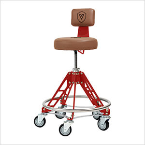 Elevated Steel Max Shop Stool (Brown Seat, Red Frame, Black Casters)